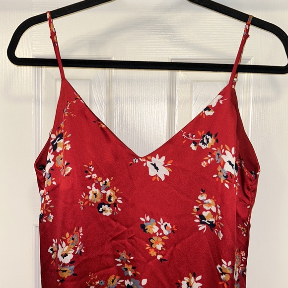 Lulu’s Bewitching Beauty Red Floral Print Satin Asymmetrical Slip Dress - Picture 2 of 6